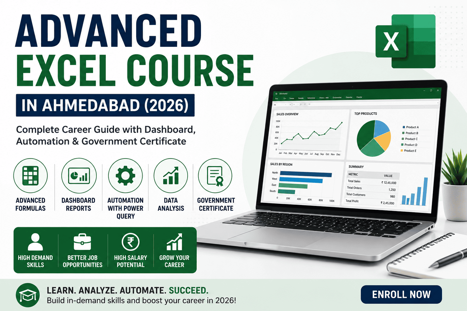 Advanced Excel Course in Ahmedabad (2026): Complete Career Guide with Dashboard, Automation & Government Certificate