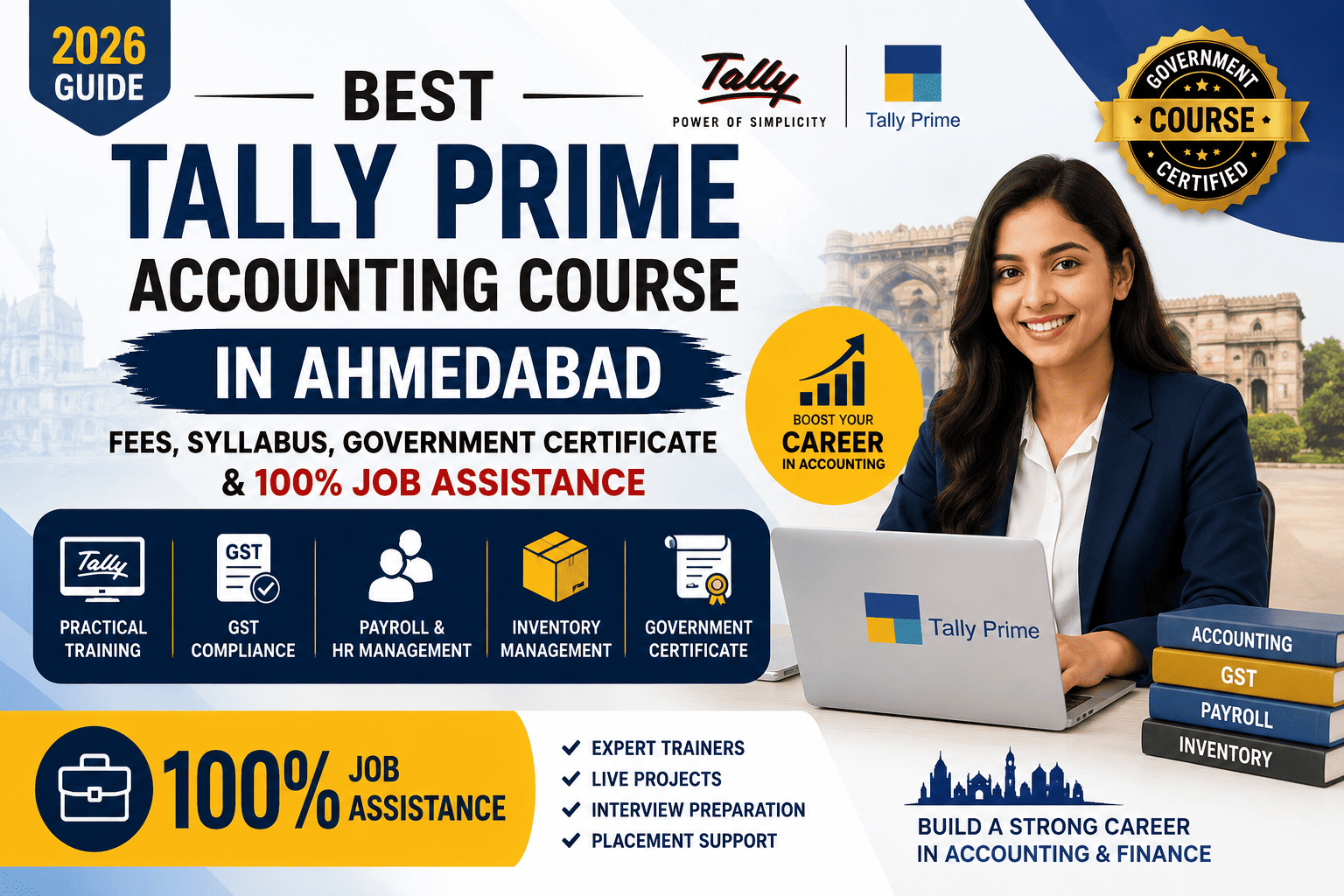 Best Tally Prime Accounting Course in Ahmedabad (2026): Fees, Syllabus, Government Certificate & 100% Job Assistance