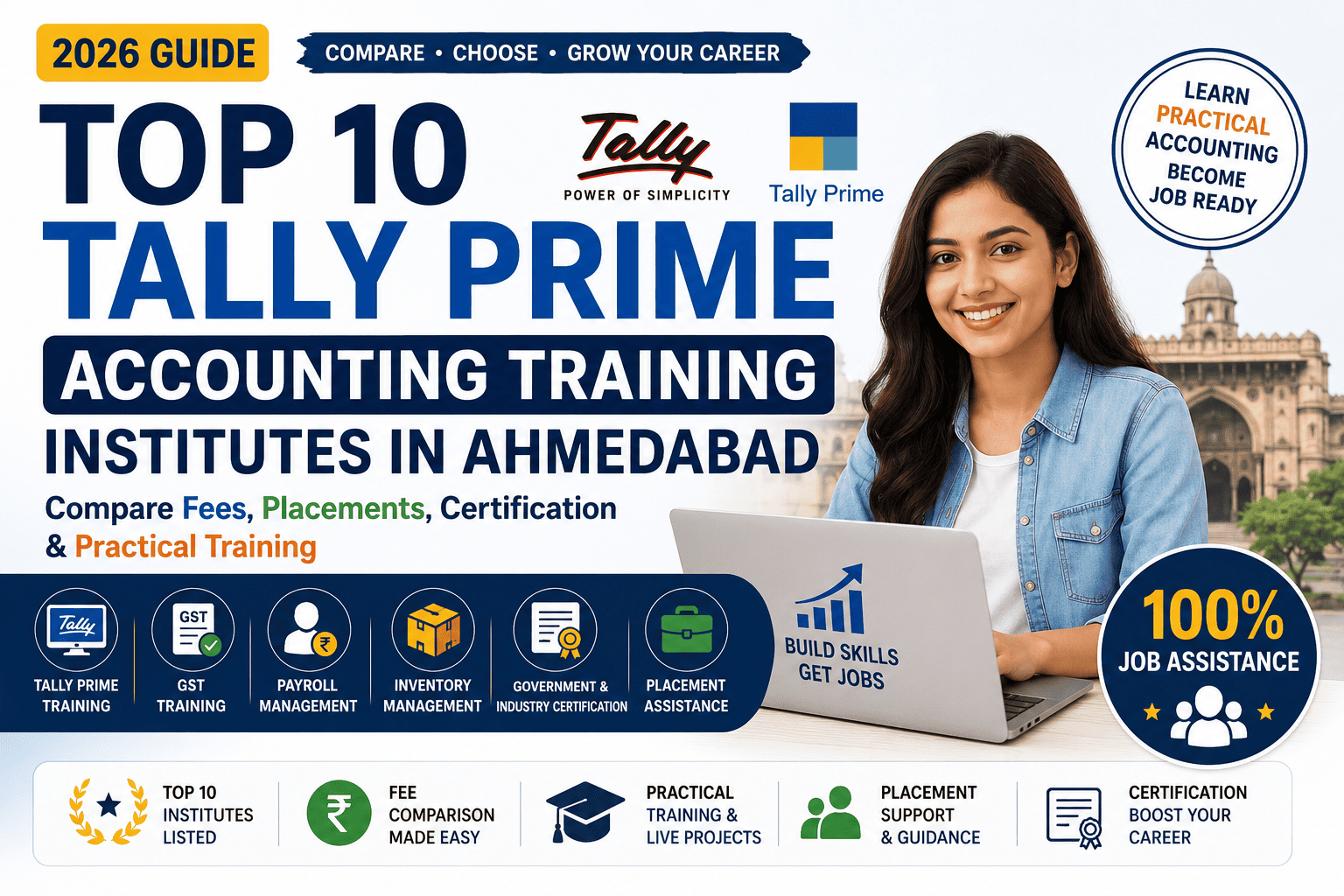 Top 10 Tally Prime Accounting Training Institutes in Ahmedabad: Compare Fees, Placements, Certification & Practical Training (2026 Guide)