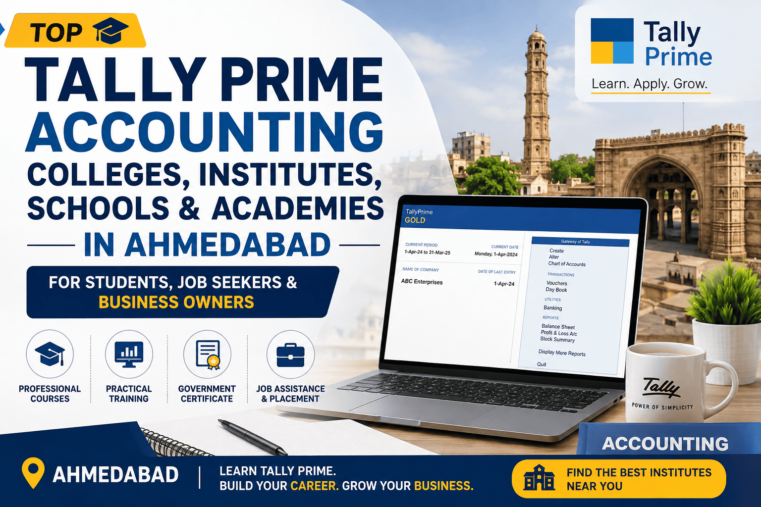 Top Tally Prime Accounting Colleges, Institutes, Schools & Academies in Ahmedabad (2026): Compare Courses, Certification, Fees & Placements
